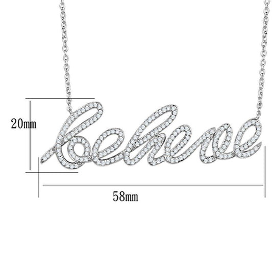 Alamode Rhodium Brass Necklace with AAA Grade CZ in Clear - Alamode - Flyclothing LLC