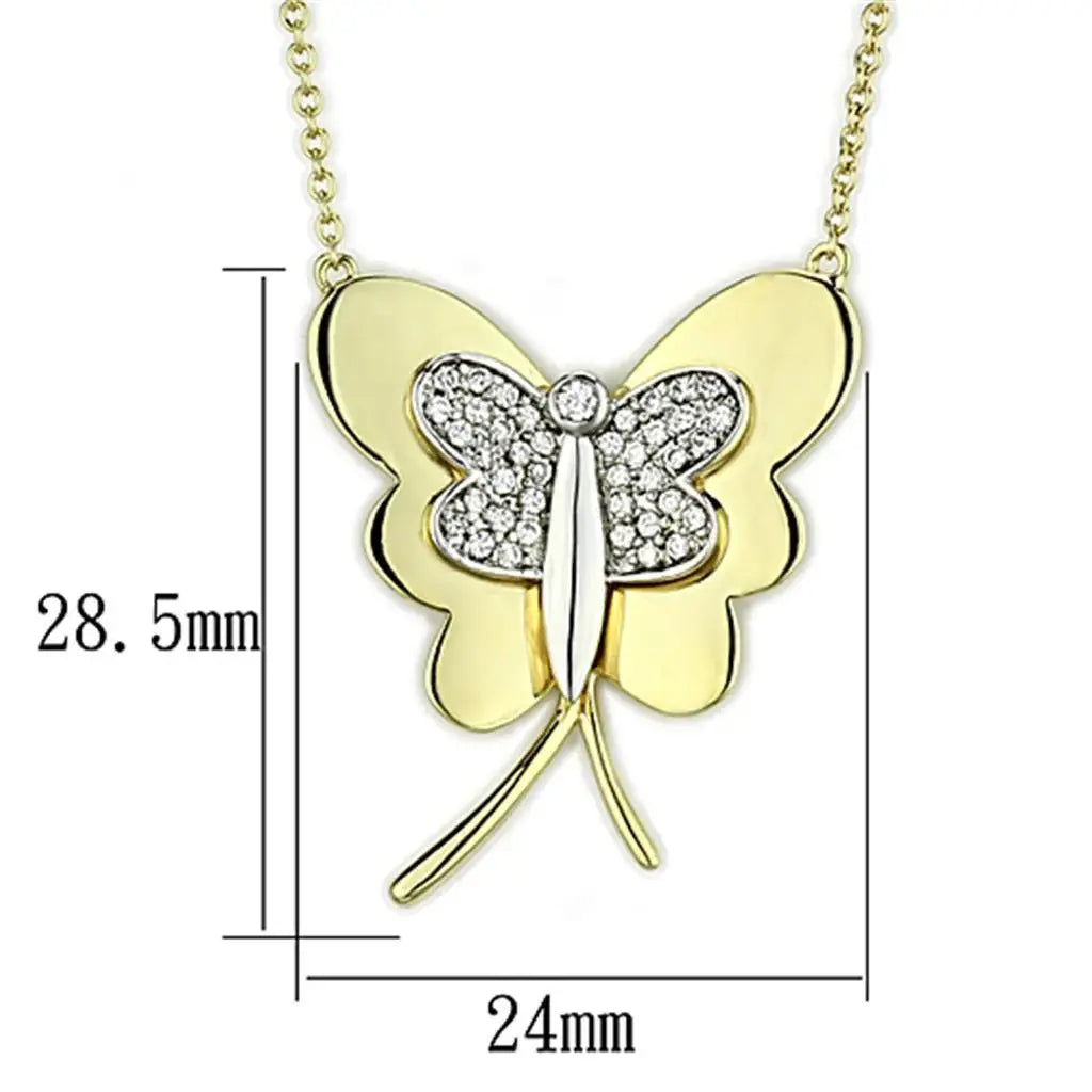 Alamode Gold+Rhodium Brass Necklace with AAA Grade CZ in Clear - Alamode - Flyclothing LLC