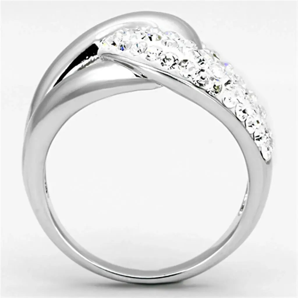 Alamode Rhodium Brass Ring with Top Grade Crystal in Clear - Alamode - Flyclothing LLC