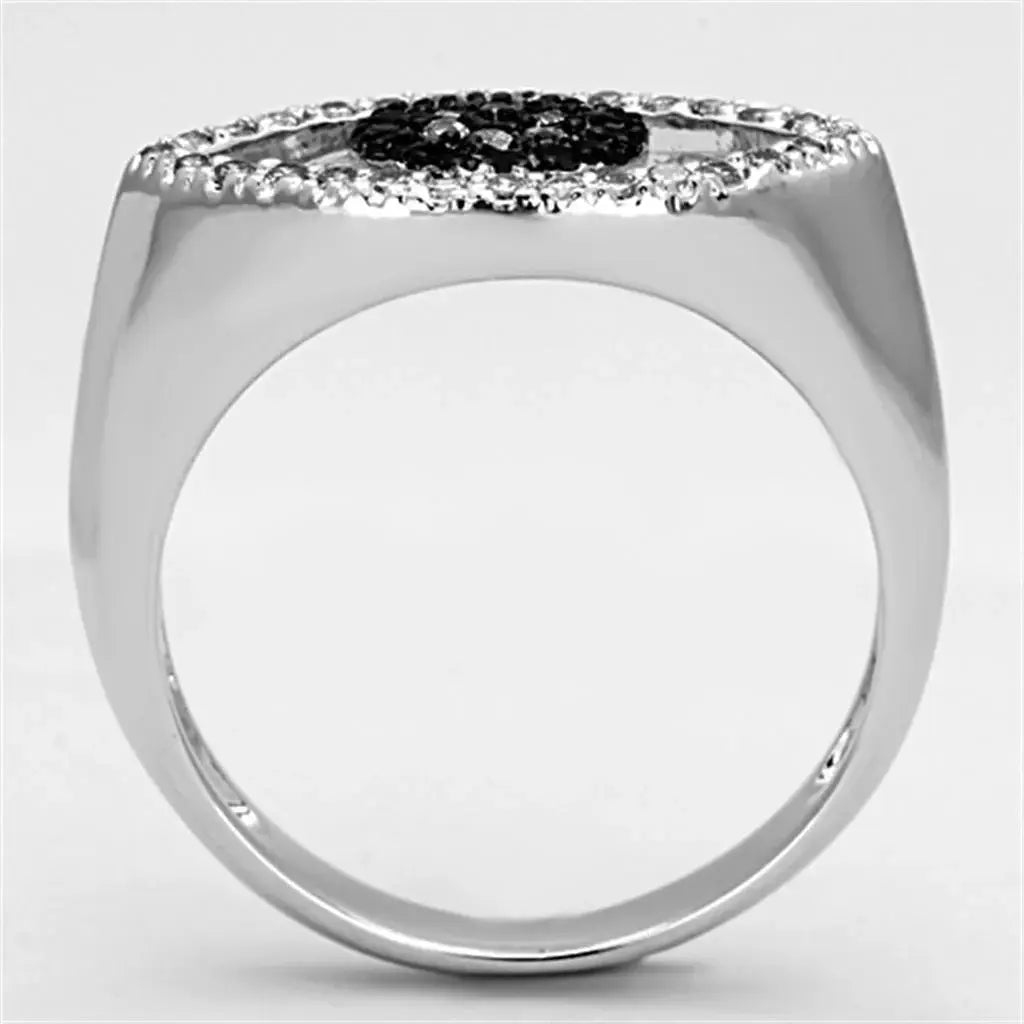 Alamode Rhodium + Ruthenium Brass Ring with AAA Grade CZ in Black Diamond - Alamode - Flyclothing LLC