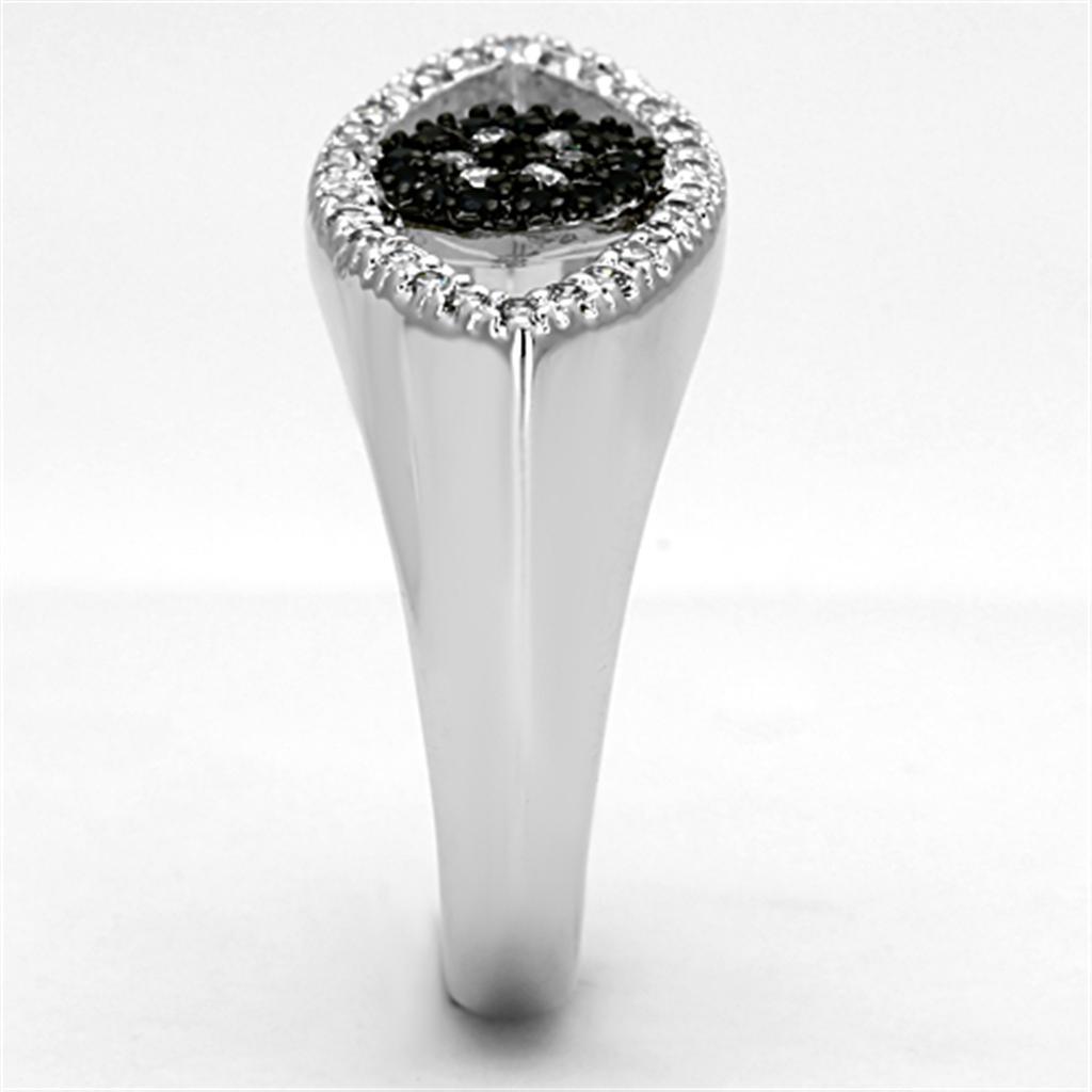 Alamode Rhodium + Ruthenium Brass Ring with AAA Grade CZ in Black Diamond - Flyclothing LLC
