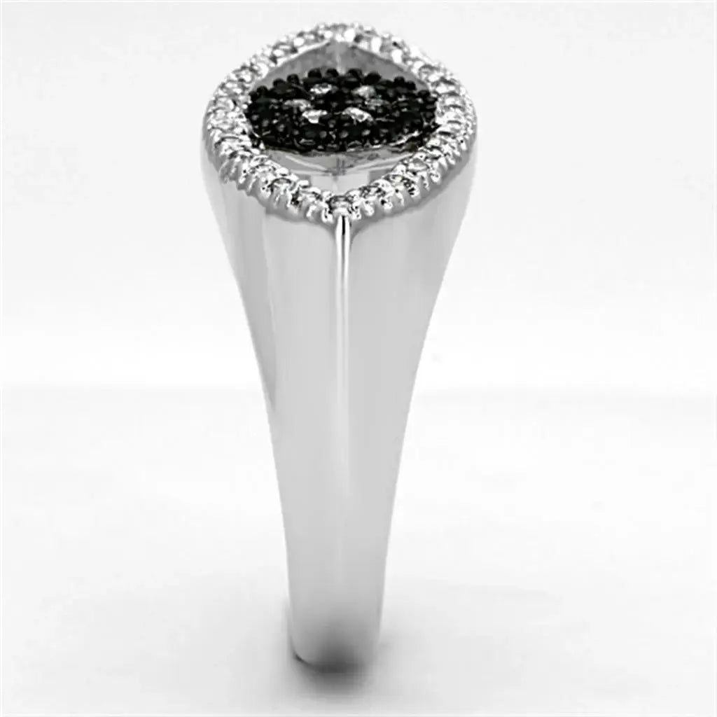 Alamode Rhodium + Ruthenium Brass Ring with AAA Grade CZ in Black Diamond - Alamode - Flyclothing LLC