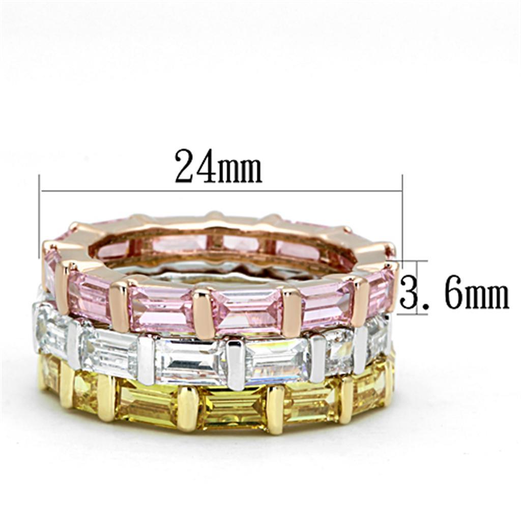 Alamode Tricolor Brass Ring with AAA Grade CZ in Multi Color - Flyclothing LLC