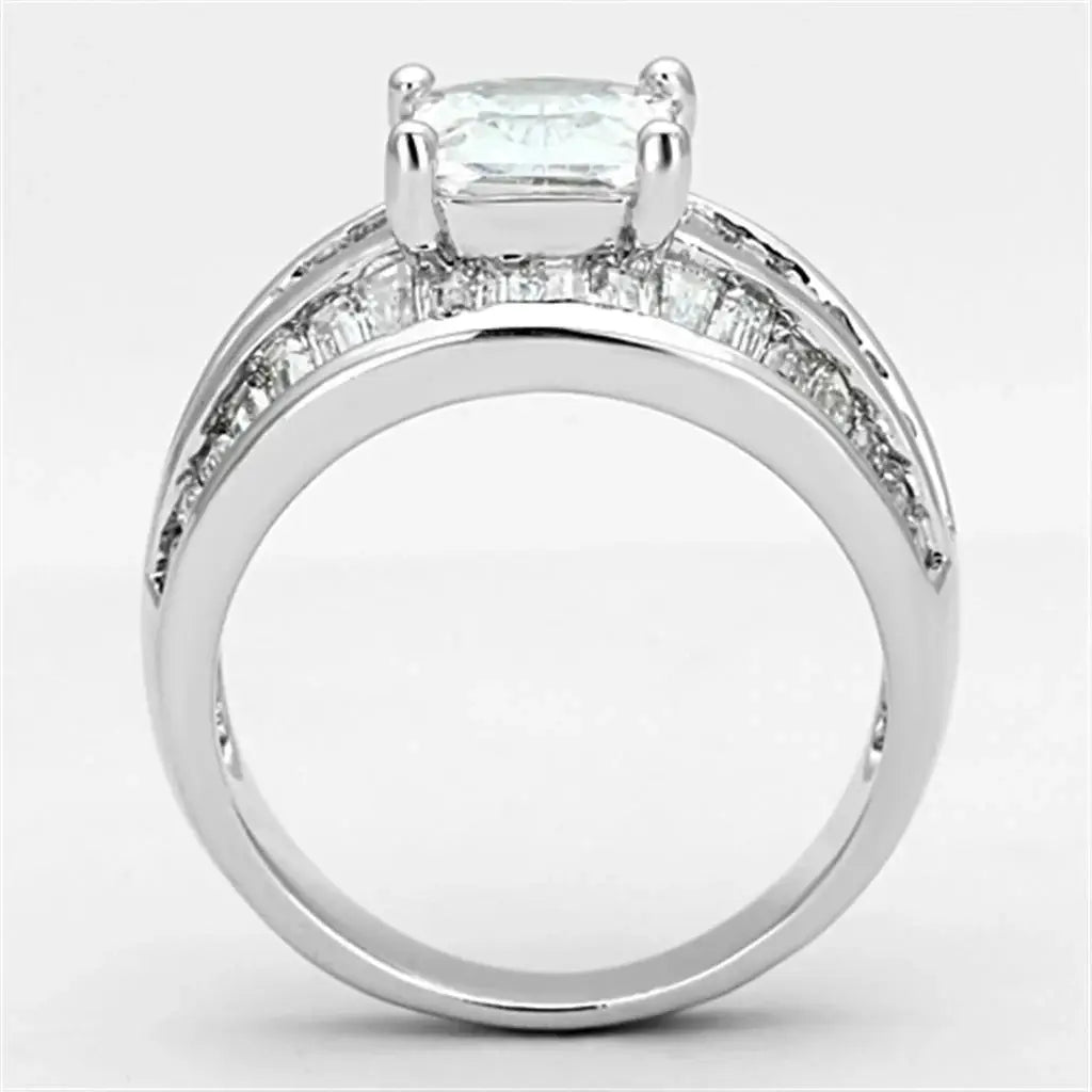 Alamode Rhodium Brass Ring with AAA Grade CZ in Clear - Alamode - Flyclothing LLC