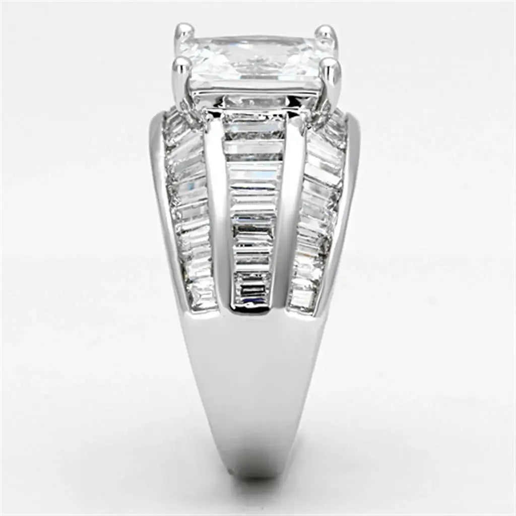 Alamode Rhodium Brass Ring with AAA Grade CZ in Clear - Alamode - Flyclothing LLC