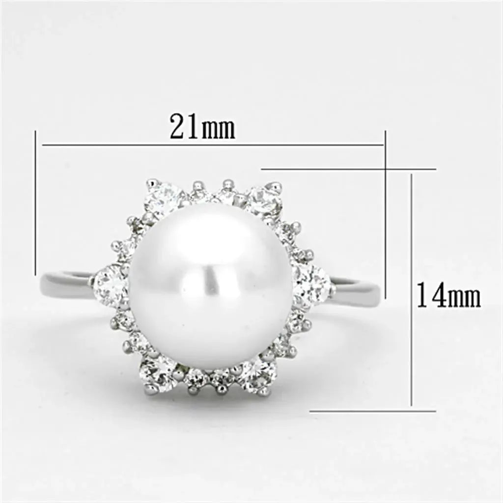 Alamode Rhodium Brass Ring with Synthetic Pearl in White - Alamode - Flyclothing LLC
