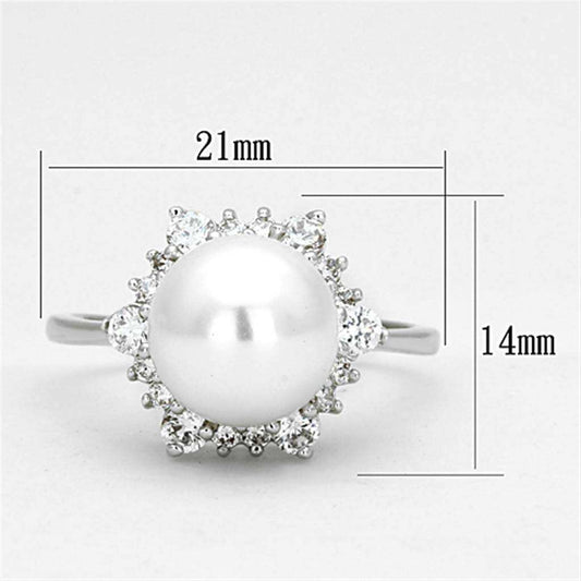 Alamode Rhodium Brass Ring with Synthetic Pearl in White - Alamode - Flyclothing LLC