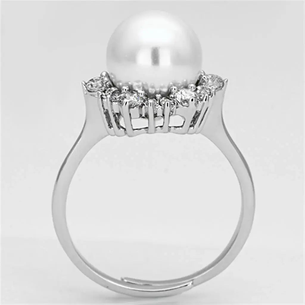 Alamode Rhodium Brass Ring with Synthetic Pearl in White - Alamode - Flyclothing LLC