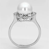 Alamode Rhodium Brass Ring with Synthetic Pearl in White - Alamode - Flyclothing LLC