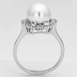 Alamode Rhodium Brass Ring with Synthetic Pearl in White - Alamode