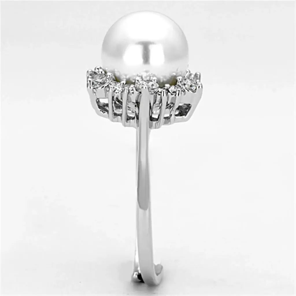 Alamode Rhodium Brass Ring with Synthetic Pearl in White - Alamode - Flyclothing LLC