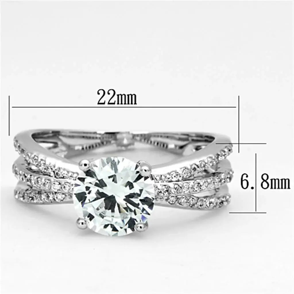Alamode Rhodium Brass Ring with AAA Grade CZ in Clear - Alamode - Flyclothing LLC