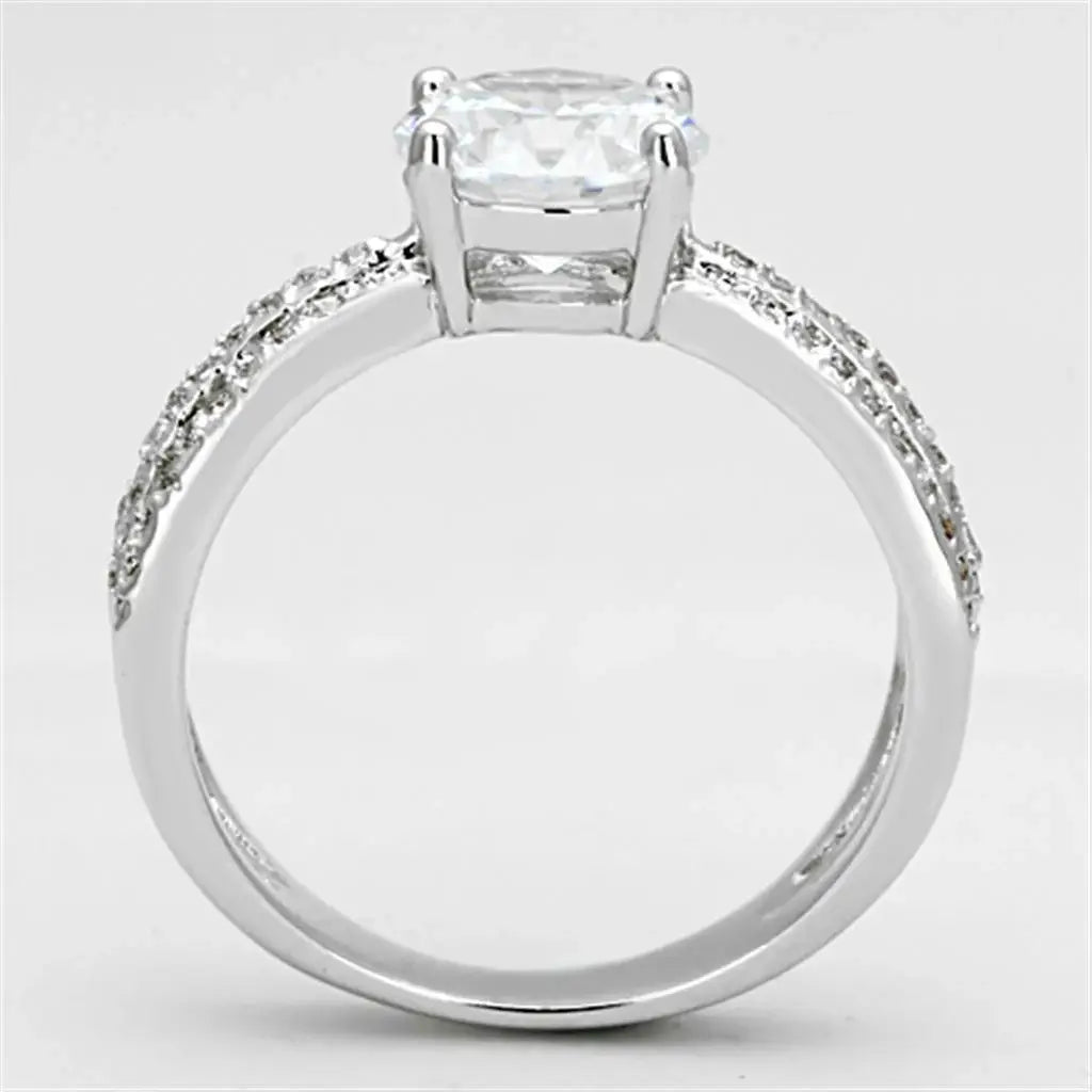 Alamode Rhodium Brass Ring with AAA Grade CZ in Clear - Alamode - Flyclothing LLC