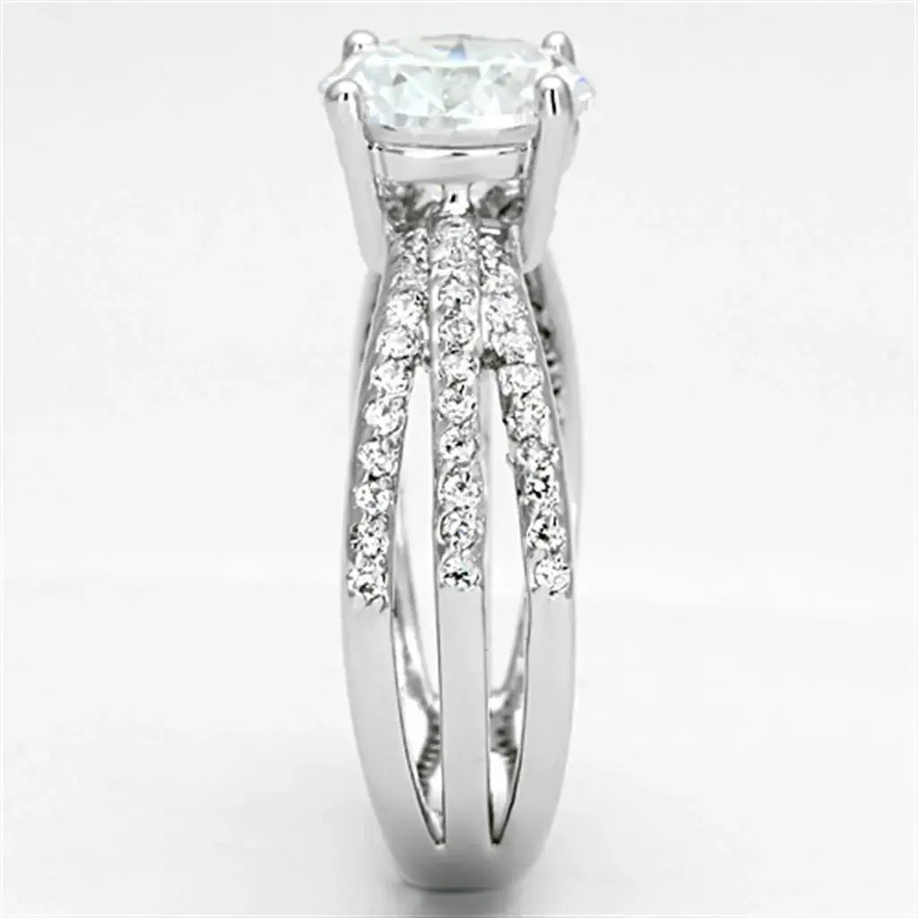Alamode Rhodium Brass Ring with AAA Grade CZ in Clear - Alamode - Flyclothing LLC