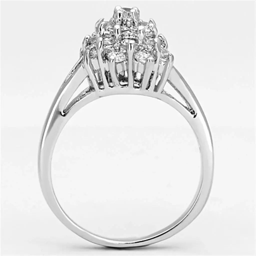 Alamode Rhodium Brass Ring with AAA Grade CZ in Clear - Alamode - Flyclothing LLC