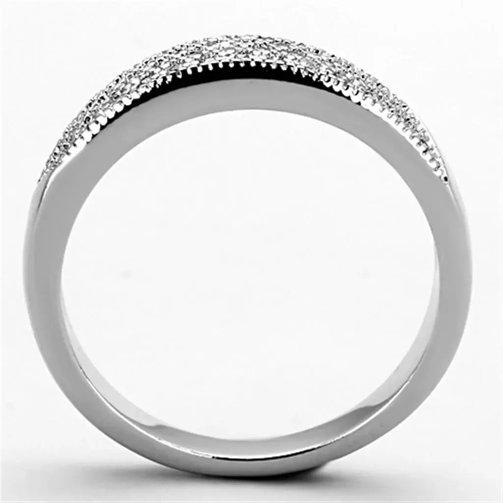 Alamode Rhodium Brass Ring with AAA Grade CZ in Clear - Alamode - Flyclothing LLC