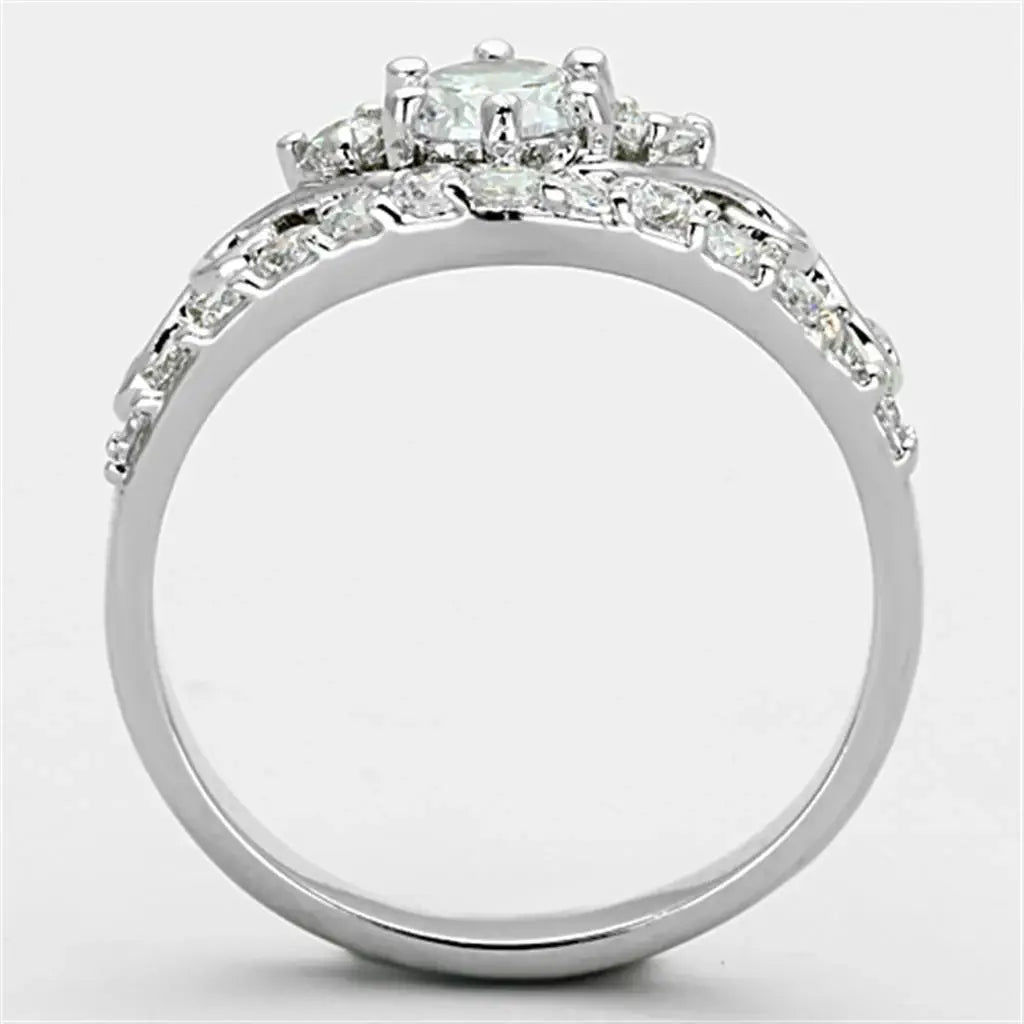 Alamode Rhodium Brass Ring with Top Grade Crystal in Clear - Alamode - Flyclothing LLC