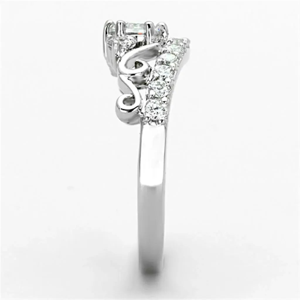 Alamode Rhodium Brass Ring with Top Grade Crystal in Clear - Alamode - Flyclothing LLC