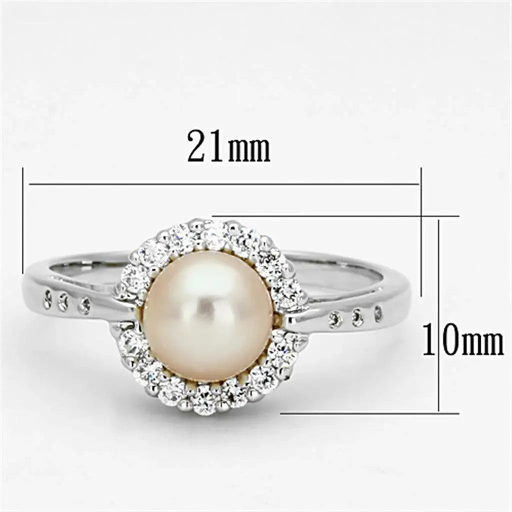 Alamode Rhodium Brass Ring with Synthetic Pearl in White - Alamode - Flyclothing LLC
