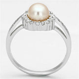 Alamode Rhodium Brass Ring with Synthetic Pearl in White - Alamode
