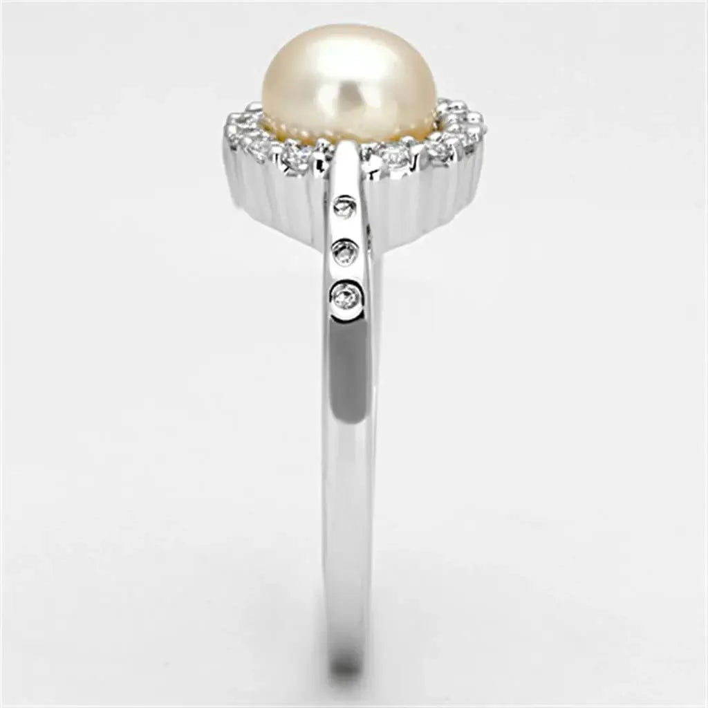 Alamode Rhodium Brass Ring with Synthetic Pearl in White - Alamode - Flyclothing LLC