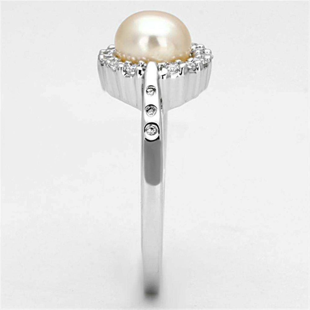 Alamode Rhodium Brass Ring with Synthetic Pearl in White - Alamode - Flyclothing LLC