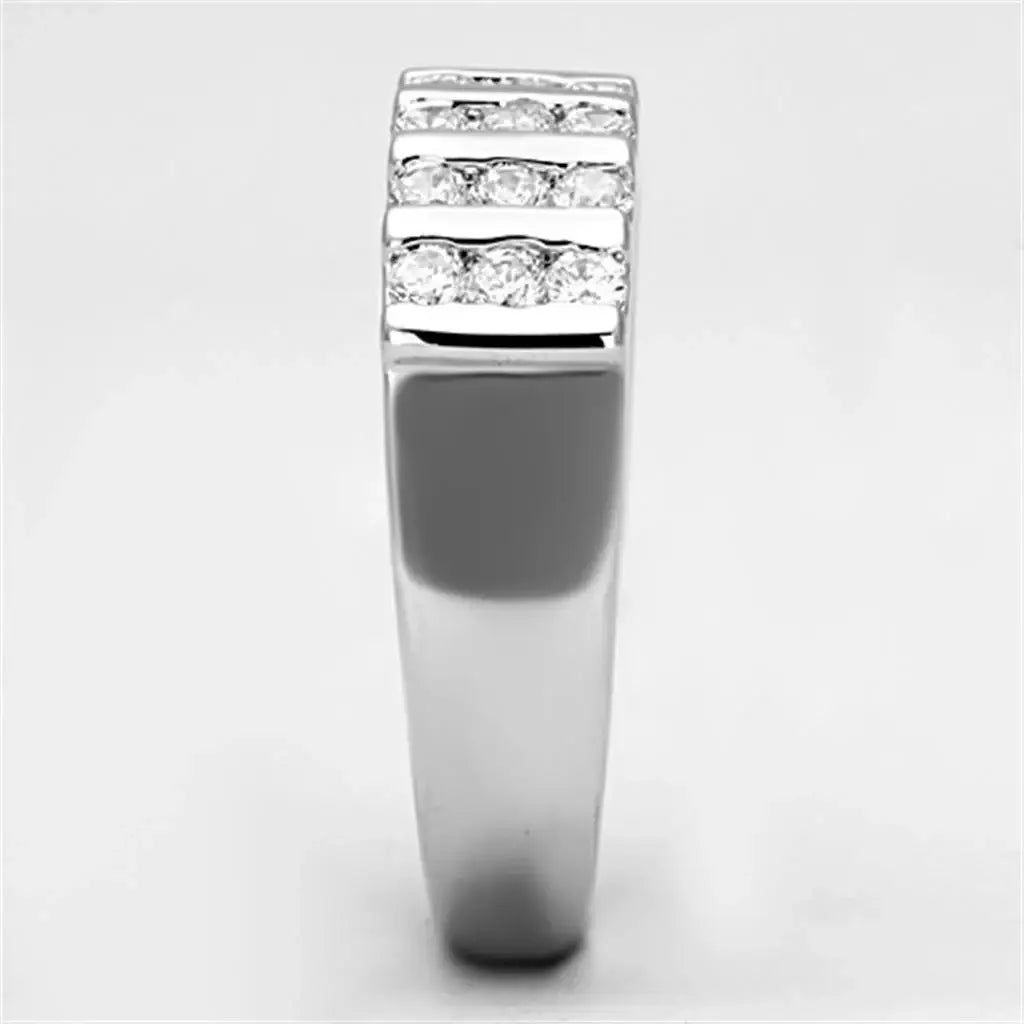 Alamode Rhodium Brass Ring with AAA Grade CZ in Clear - Alamode - Flyclothing LLC