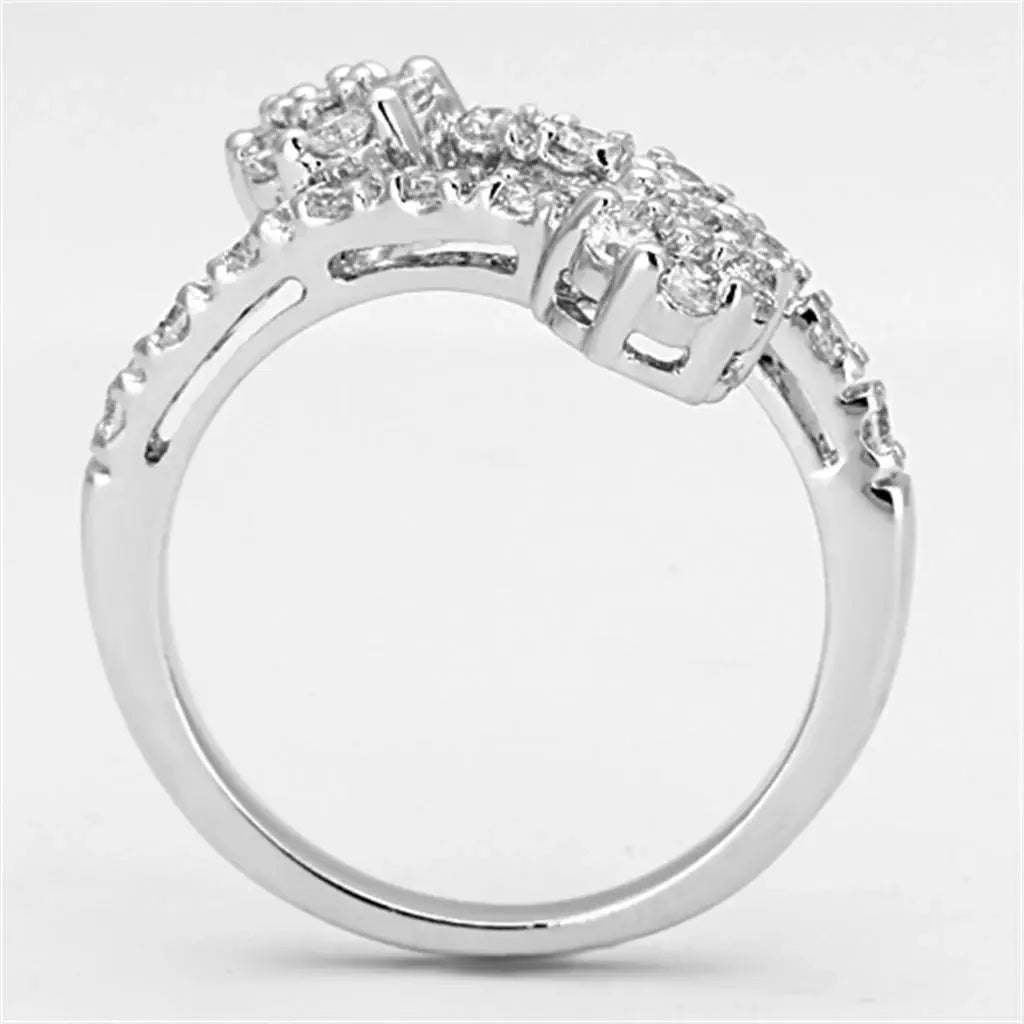 Alamode Rhodium Brass Ring with AAA Grade CZ in Clear - Alamode - Flyclothing LLC
