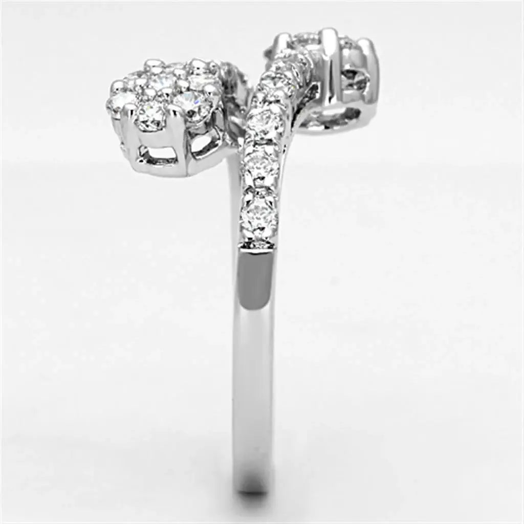 Alamode Rhodium Brass Ring with AAA Grade CZ in Clear - Alamode - Flyclothing LLC