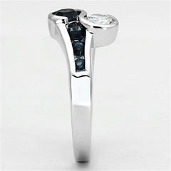 Alamode Rhodium Brass Ring with Synthetic Synthetic Glass in Sapphire - Flyclothing LLC