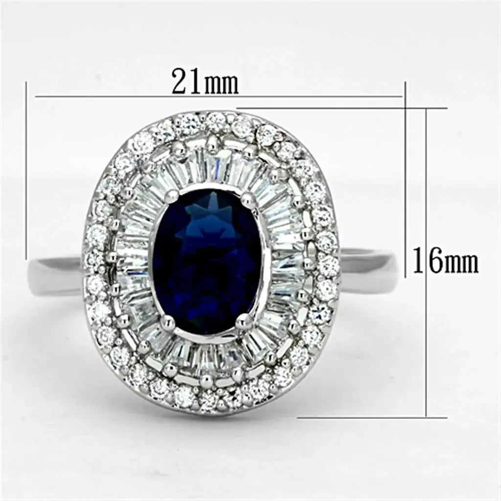 Alamode Rhodium Brass Ring with Synthetic Synthetic Glass in Sapphire - Alamode - Flyclothing LLC
