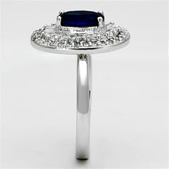 Alamode Rhodium Brass Ring with Synthetic Synthetic Glass in Sapphire - Flyclothing LLC
