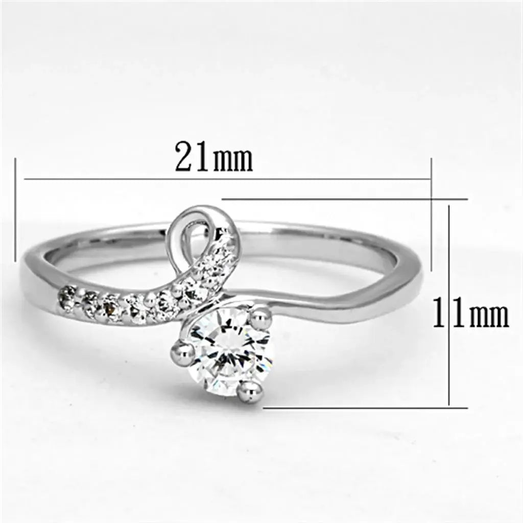 Alamode Rhodium Brass Ring with AAA Grade CZ in Clear - Alamode - Flyclothing LLC