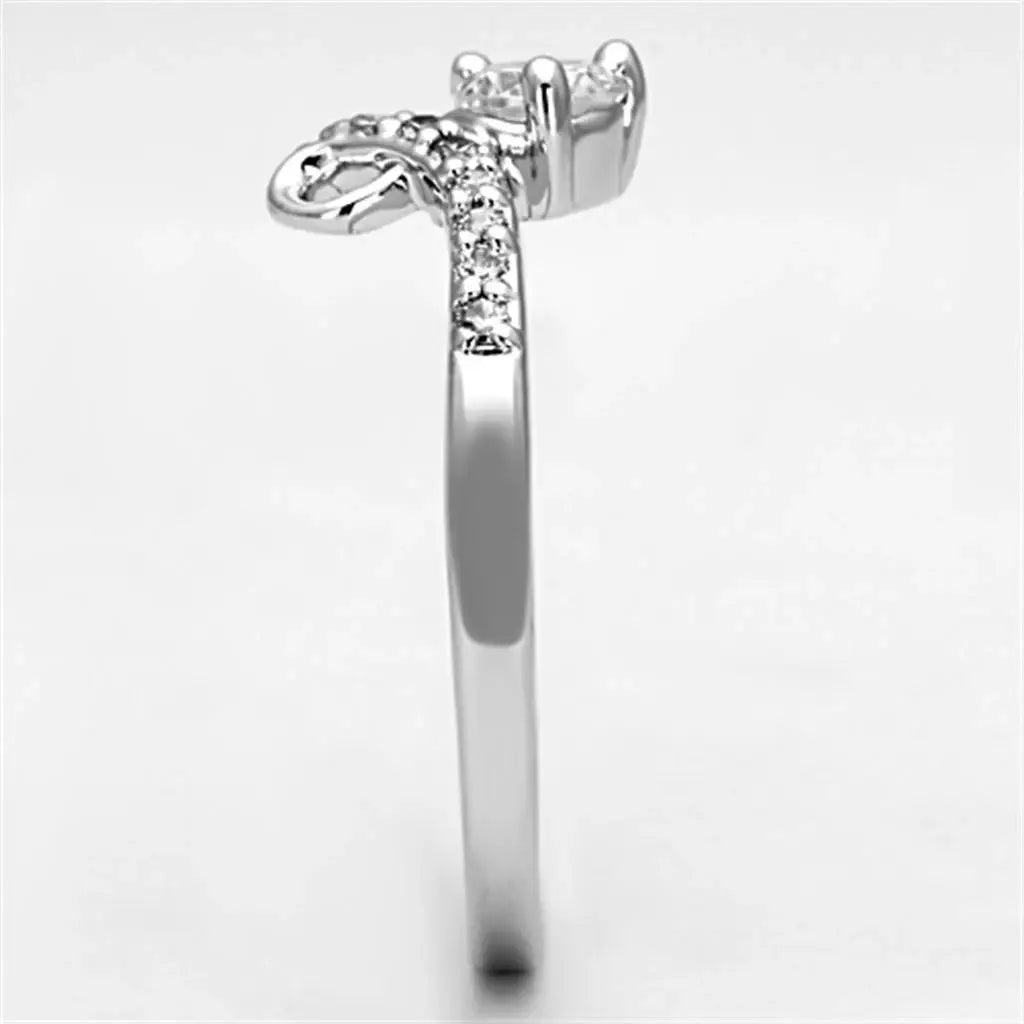 Alamode Rhodium Brass Ring with AAA Grade CZ in Clear - Alamode - Flyclothing LLC