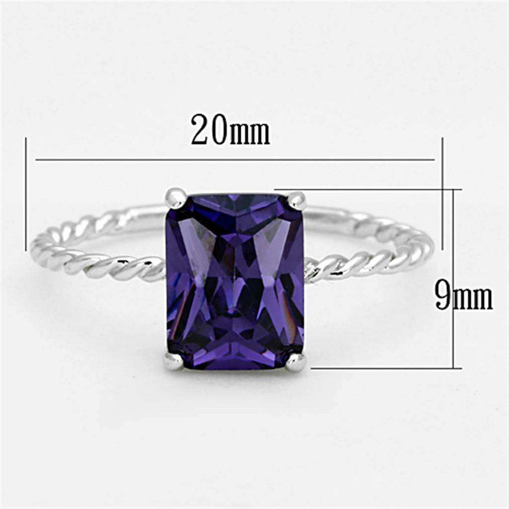 Alamode Rhodium Brass Ring with AAA Grade CZ in Amethyst - Alamode - Flyclothing LLC