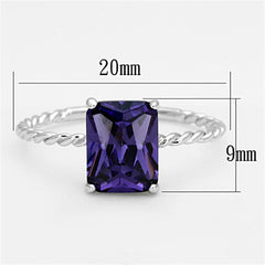 Alamode Rhodium Brass Ring with AAA Grade CZ in Amethyst - Flyclothing LLC