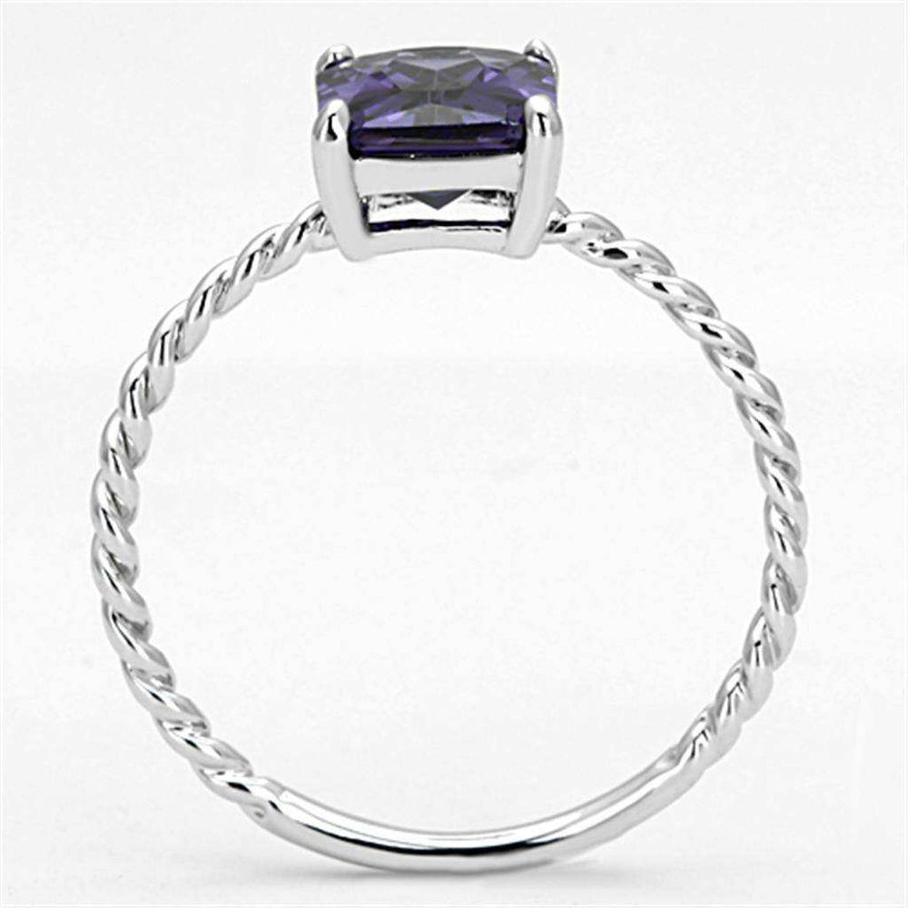 Alamode Rhodium Brass Ring with AAA Grade CZ in Amethyst - Alamode - Flyclothing LLC