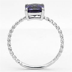 Alamode Rhodium Brass Ring with AAA Grade CZ in Amethyst - Flyclothing LLC