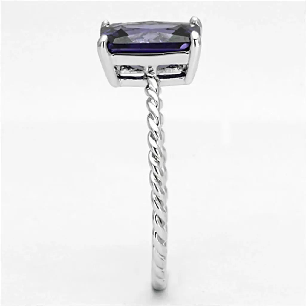 Alamode Rhodium Brass Ring with AAA Grade CZ in Amethyst - Alamode - Flyclothing LLC