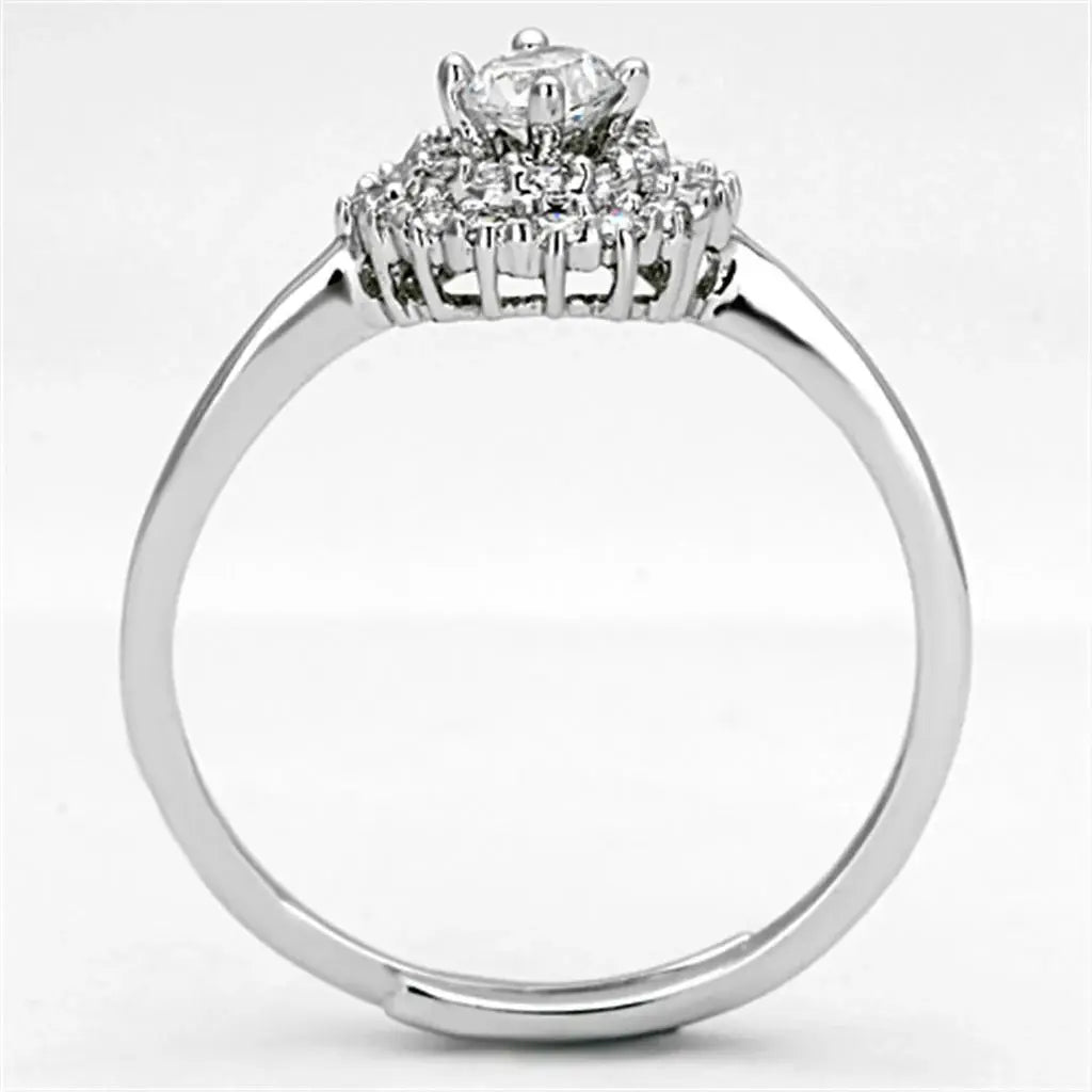 Alamode Rhodium Brass Ring with AAA Grade CZ in Clear - Alamode - Flyclothing LLC