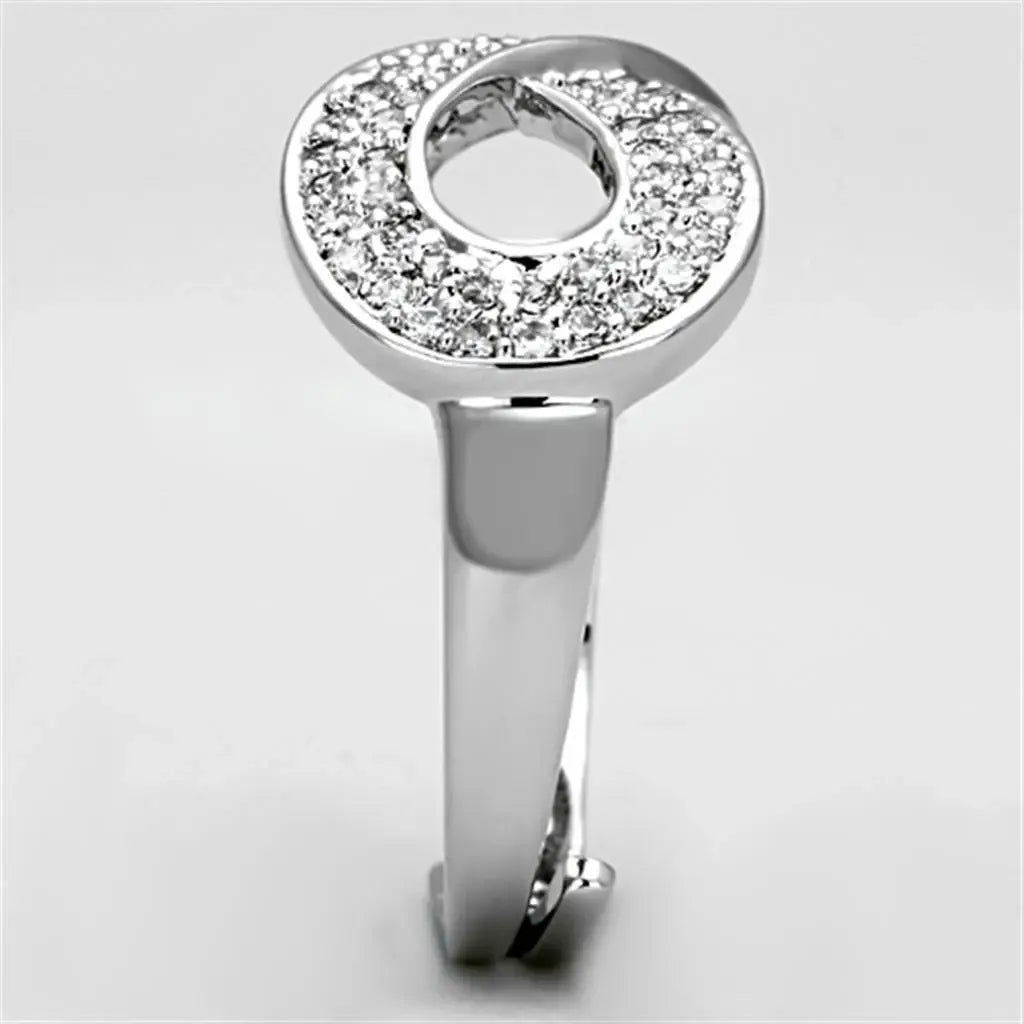 Alamode Rhodium Brass Ring with AAA Grade CZ in Clear - Alamode - Flyclothing LLC