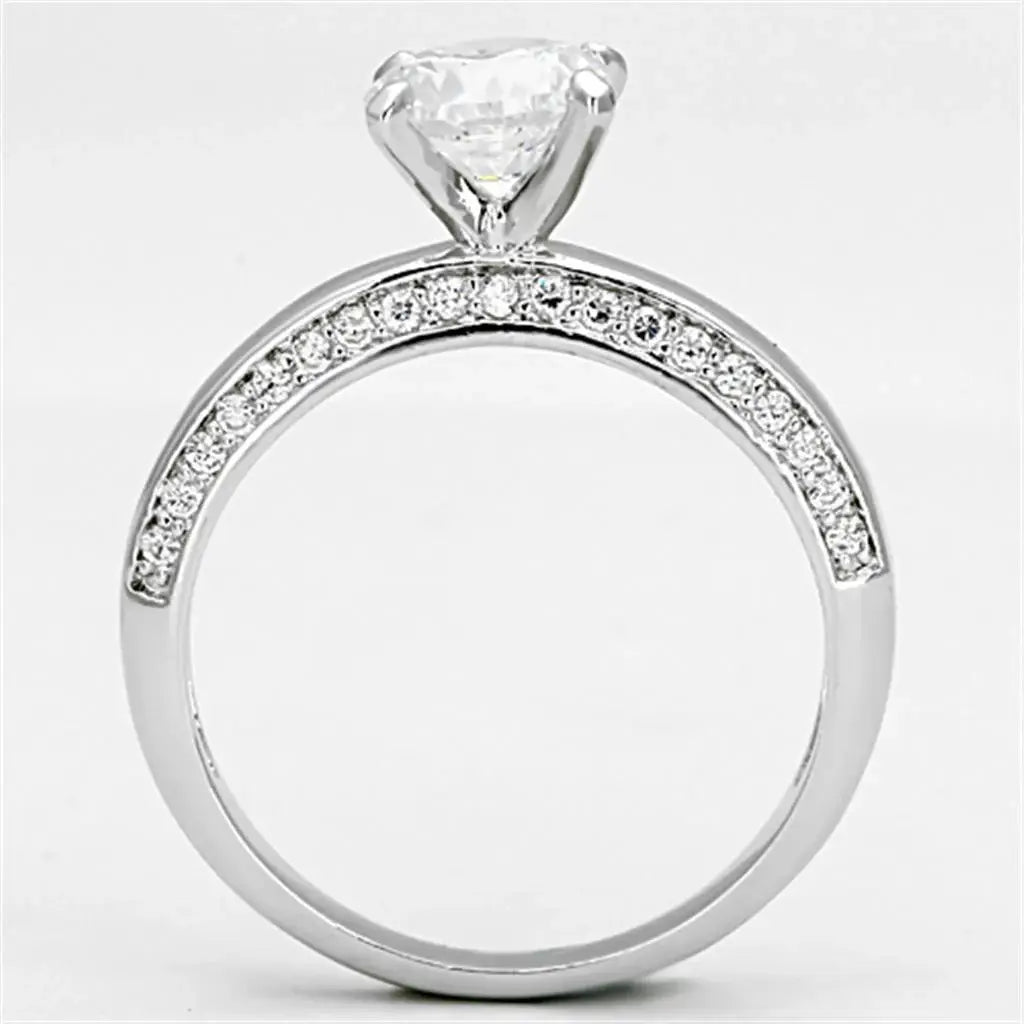 Alamode Rhodium Brass Ring with AAA Grade CZ in Clear - Alamode - Flyclothing LLC