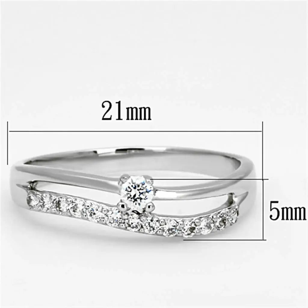 Alamode Rhodium Brass Ring with AAA Grade CZ in Clear - Alamode - Flyclothing LLC