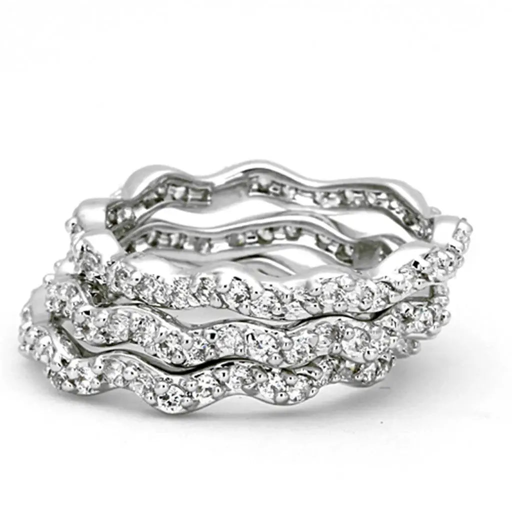 Alamode Rhodium Brass Ring with AAA Grade CZ in Clear - Alamode - Flyclothing LLC