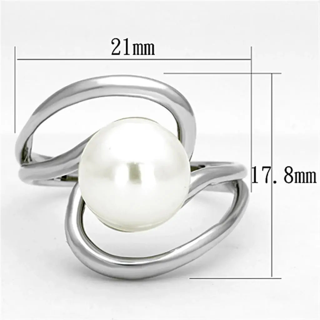Alamode Rhodium Brass Ring with Synthetic Pearl in White - Alamode - Flyclothing LLC