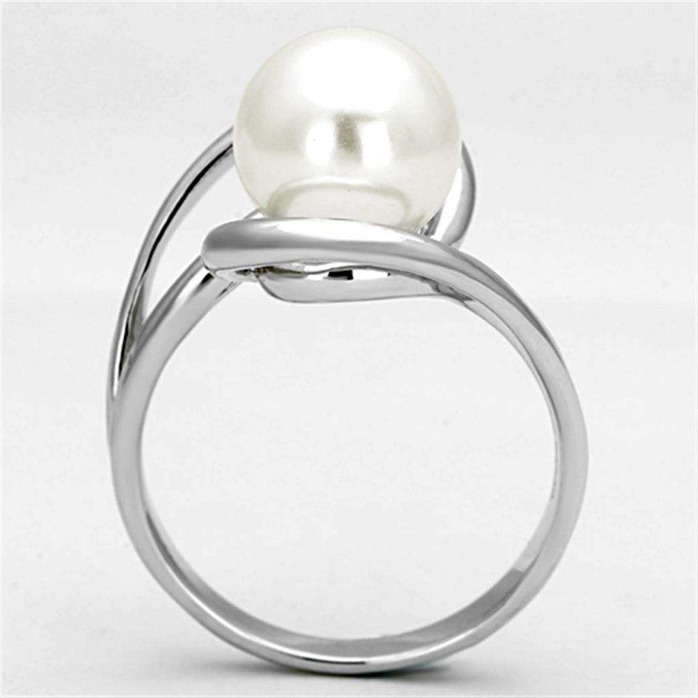 Alamode Rhodium Brass Ring with Synthetic Pearl in White - Alamode - Flyclothing LLC