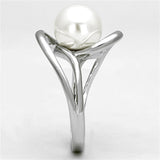 Alamode Rhodium Brass Ring with Synthetic Pearl in White - Alamode