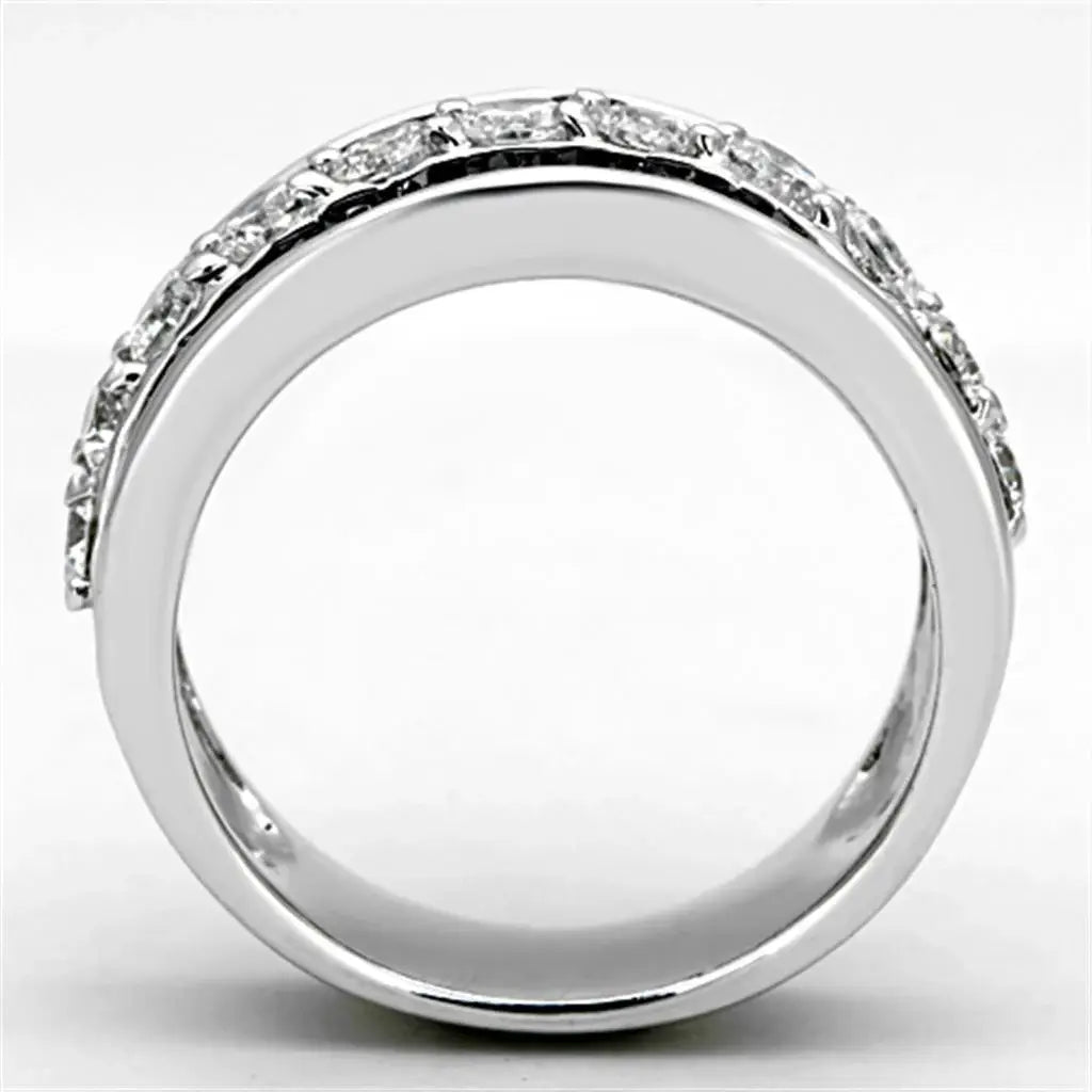 Alamode Rhodium Brass Ring with AAA Grade CZ in Black Diamond - Alamode - Flyclothing LLC