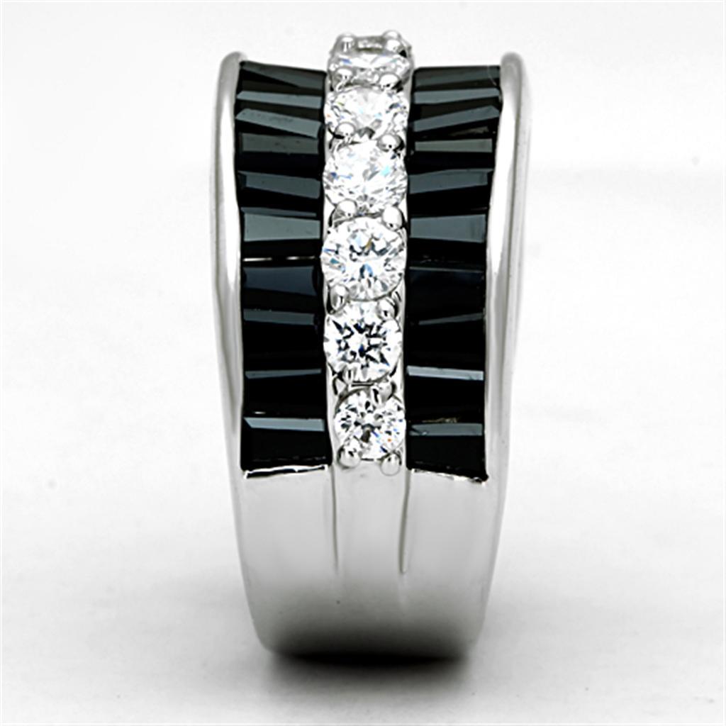 Alamode Rhodium Brass Ring with AAA Grade CZ in Black Diamond - Flyclothing LLC