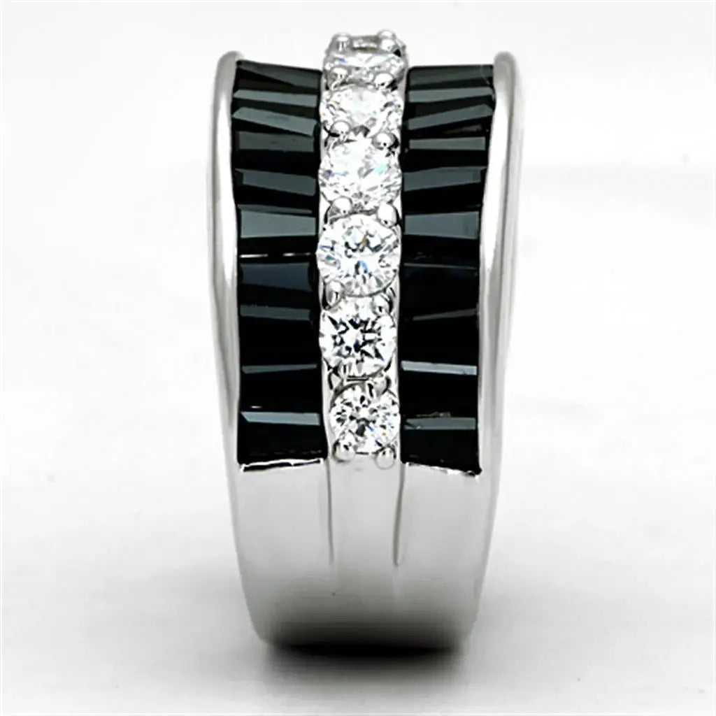 Alamode Rhodium Brass Ring with AAA Grade CZ in Black Diamond - Alamode - Flyclothing LLC